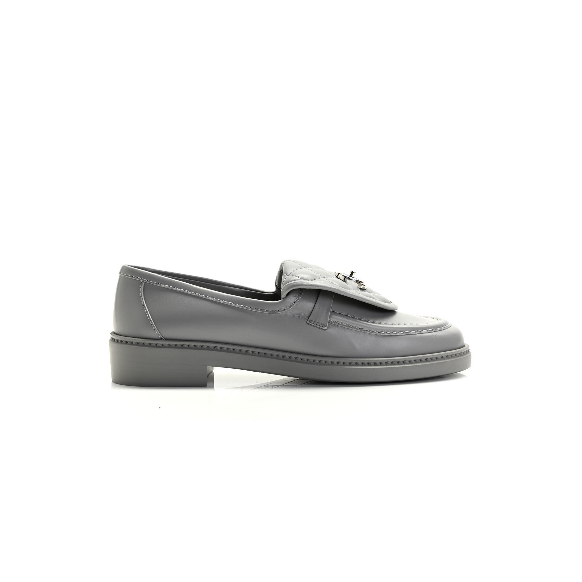 Ch*el lambskin quilted cc turnlock loafers grey